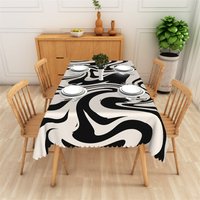 Aperturee Black and White Bold Marble Rectangle Tablecloth Professional Modern Studio Decor