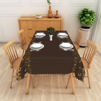 Aperturee Dark Brown and Gold Ramadan Rectangle Tablecloth, Professional Studio Quality Islamic Cover