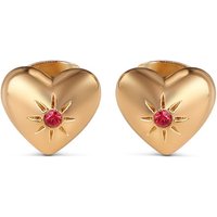 Heart Stud Earrings with Ruby Red Stones