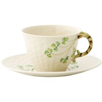 Belleek Pottery (Ireland) Shamrock Flat Cup & Saucer Set
