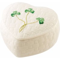 Belleek Pottery (Ireland) Shamrock Heart Shape Box & Lid