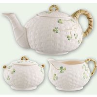 Belleek Classic 1880 - Gold Shamrock Teapot Sugar and Cream Set