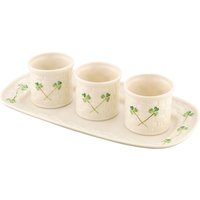 Belleek Pottery Shamrock Dip Bowls, 4 Pieces - Ivory/ Green