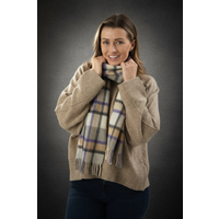 Grey, Purple and Camel Plaid Cashmere Scarf