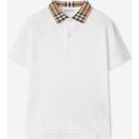 Burberry Boys Johane Check Collar Polo Shirt in White
