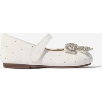 BABYWALKER Girls Suede Swarovski Bow Ballerinas in White