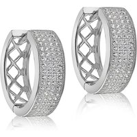 Rhodium Plated 16 x 1mm CZ 4 Row Creole Earrings
