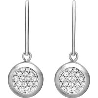 Rhodium Plated Pave Set CZ Disc Drop Earrings