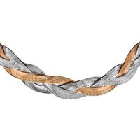 Silver Rhodium Rose Gold Plated Herringbone Necklace 17 Inch