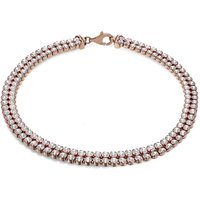 Silver Rose Gold Plated Double Row CZ Tennis Bracelet 7.5 Inch