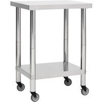 vidaXL Kitchen Work Table with Wheels 60x30x85 cm Stainless Steel
