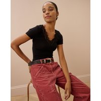 Brora Lace Trim Cap Sleeve Top Black - Size: UK 8-10