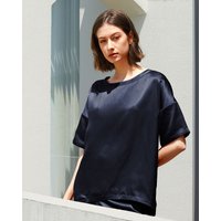 MOMMESILK Sunday Morning Luxury Silk Pajamas Set For Women Female Breathable And Ultra-Light Navy Blue Xs
