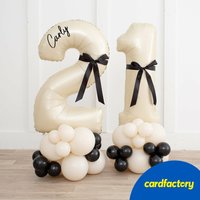 Personalised Black Bow Ivory Number Balloon Stack - | Perfect For Birthdays & Themed Parties | Decoration Essentials