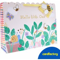 Hello Little One Extra Large Landscape Gift Bag With Tissue Paper | Flowers and Garden Design | Bumble Bee Gift Tag | 32.9cm x 43.4cm x 12cm