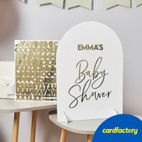 Baby Shower Customisable Sign | Personalised Cardboard Welcome Sign | Gold Stickers Included | 42cm x 30cm | Party Decor