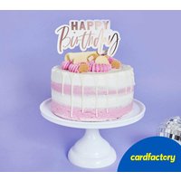 Rose Gold Happy Birthday Card Cake Topper