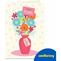 Personalised For You Card - Flowers In Pink Vase Design | UV Gloss Finish | A5 Size | White Envelope Included