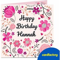 Personalised Birthday Card - Pretty Pink Flowers