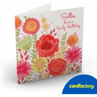 Personalised Nik Golesworthy Birthday Card - Pink & Orange Flowers