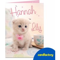 Personalised Kitten Card with Bow | Custom Greeting Card | UV Gloss Finish | Fun Design | Perfect Gift | Available in 2 Sizes