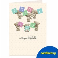 Personalised Hugs Bear Thank You Card - Polka Dots Design | UV Gloss Finish | A5 Size | White Envelope Included