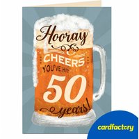 Personalised 50th Birthday Card - Hooray Beer Tankard, Editable Age
