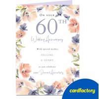 Personalised 60th Anniversary Card - Pink & Purple Flowers