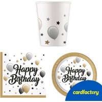 Balloons Birthday Party Tableware Bundle - 16 Guests | Silver & Gold Design | Perfect For Parties | Includes Plates, Cups & Napkins