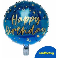 Happy Birthday Foil Helium Balloon - 18-Inch | Blue & Gold Design | Delivered Inflated | Suitable For Party Decor