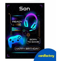 Personalised Birthday Card - Born To Game | Custom Design for Son | Quality Paper | UV Gloss Finish | Available in 2 Sizes
