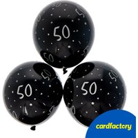 Latex 50th Birthday Balloons | Pack of 6 | Black & Silver | Spots & Stars Design | Suitable for Helium & Air-inflation | Ideal For Party Venue