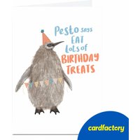 Pesto Penguin Birthday Card | Quality Paper Board | UV Gloss Finish | Printed in the UK | Available in 2 Sizes | Unique Gift Idea