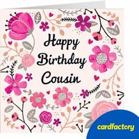 Personalised Birthday Card - Pretty Pink Flowers, Cousin
