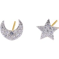 Modern CZ Crescent Moon Star 925 Sterling Silver Studs Earrings