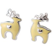 Yellow/Purple Enamel Heart Elk Deer 925 Silver Studs Earrings