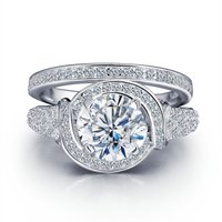 Fashion Round White CZ Micro Setting 925 Sterling Silver Wedding Promise Rings