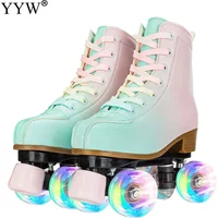 Bequeme PU Leder Rollschuhe für Anfänger - 4 Räder Outdoor-Skating - Green-violet , 43