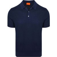 Suitable Knitted Polo Shirt Cotton Linen Navy Blue Dark Blue size XL