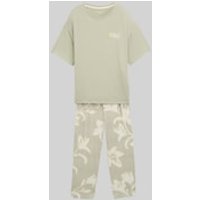 TOM TAILOR Damen Pyjama-Set mit Allover-Print, grün, Geblümt, Gr. S/36
