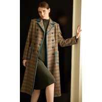 Classic check pattern wool 100% double-breasted long coat (BROWN_BLUE GREEN)