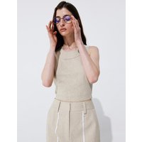 Color-Block Sleeveless Cropped Top _ Beige