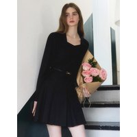 Ranun Belted Pleated Mini Dress Black