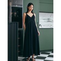 Stitch Line Flare Maxi Dress (Navy)