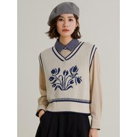 Flower V Neck Knitted Vest