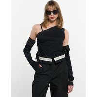 Detachable Sleeve One Shoulder Top _ Black