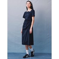 Square Neck Shirring Long Dress Navy (KE4371M04R)