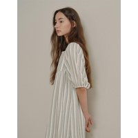 Stripe Pattern Voluminous Pajama Dress (Green)