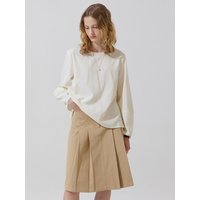 Slan back button pleats midi skirt - beige