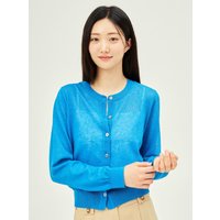 Linen round neck cropped cardigan
